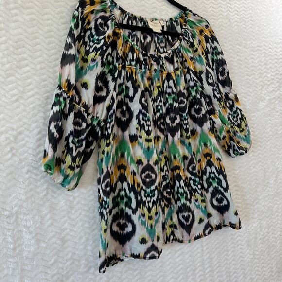 Vanessa Virginia Anthropologie Shirt Womens Small Black Green Button Down Silk - Picture 4 of 12